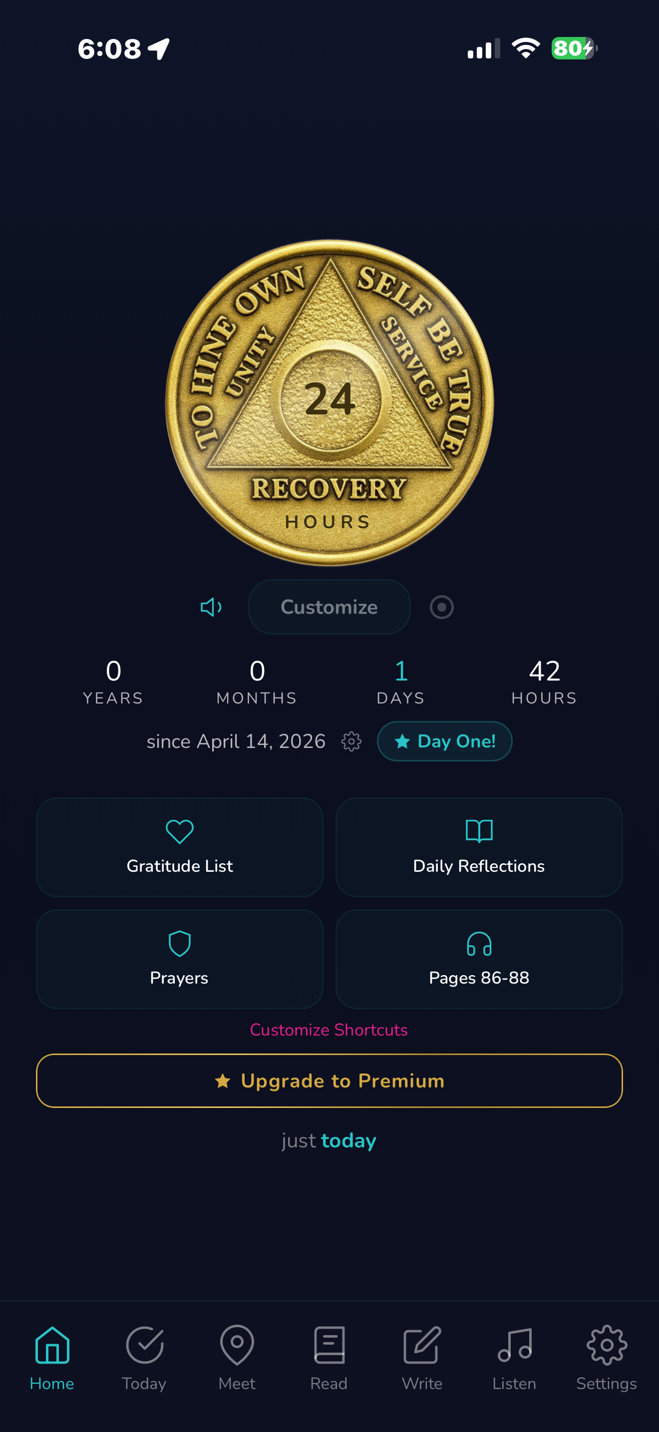 Gold sobriety coin Day One
