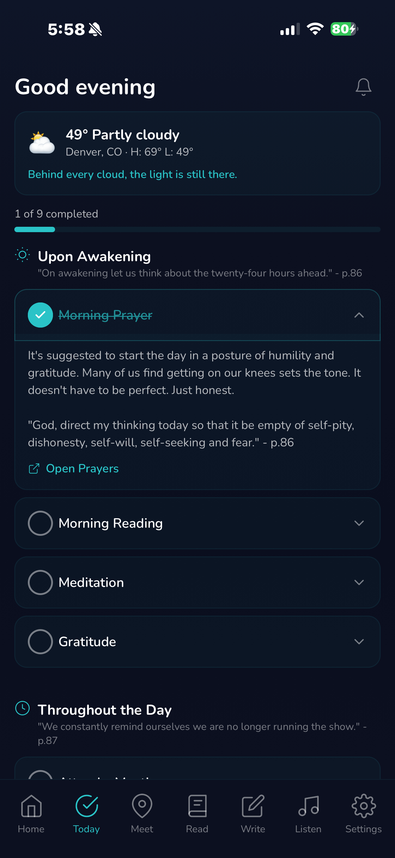 Daily checklist with morning routine