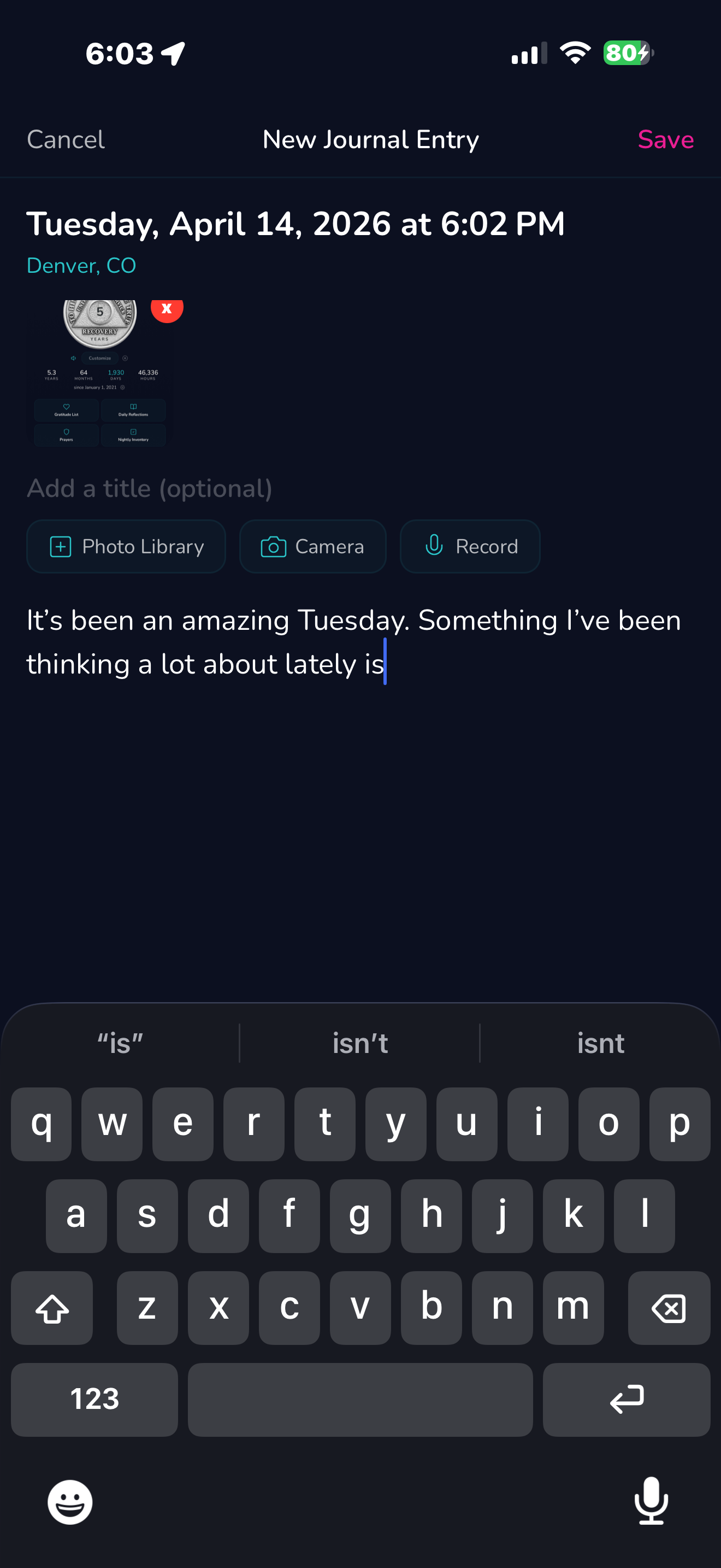 New journal entry with voice + keyboard